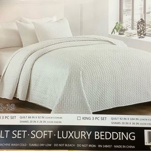JML 3-Piece WHITE Queen Quilt Set with Pillow Shams Soft Luxury Bedding